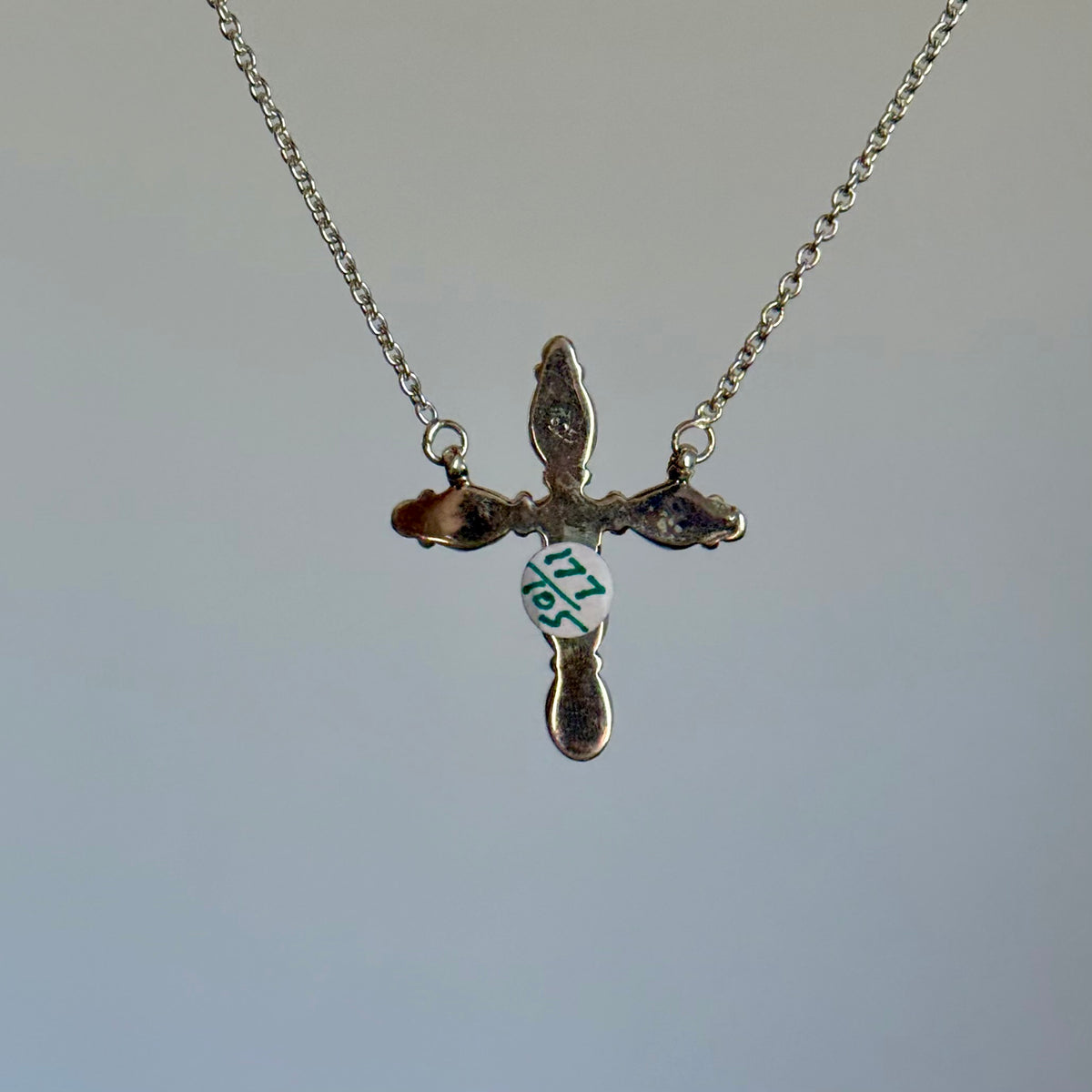 Handmade Sterling Silver Kingman Turquoise and White Buffalo Cross Necklace