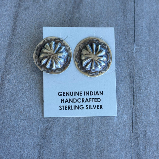 Sterling Silver Concho Stud Earrings *Native Made