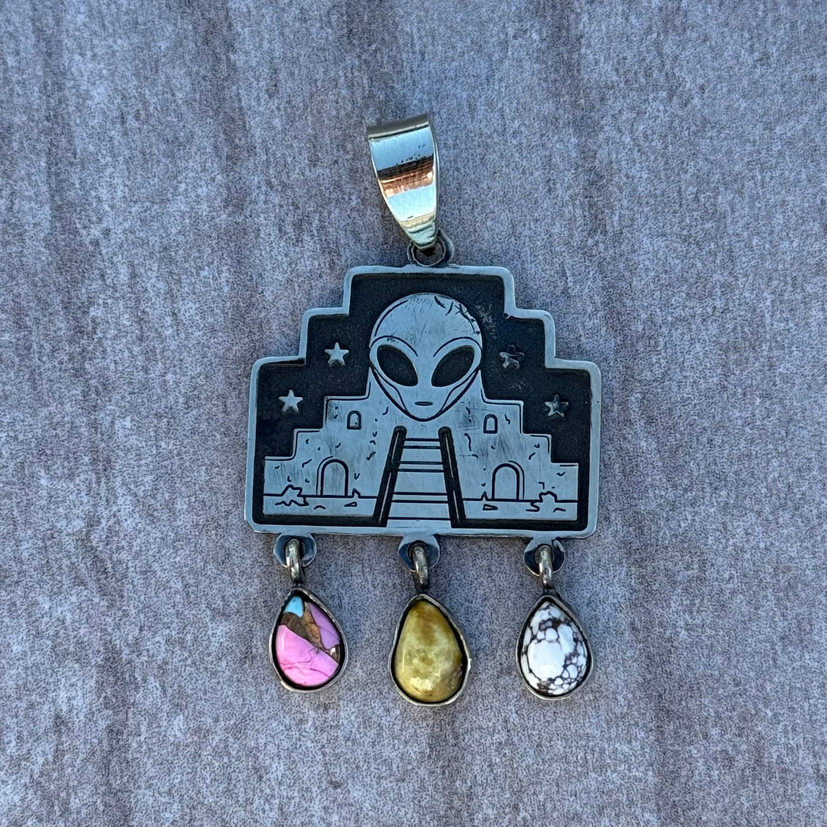 Sterling Silver Cowboy Turquoise Alien Pendants