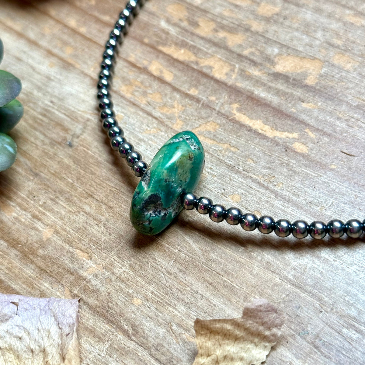 16” Green & Brown Turquoise Necklace – Sterling Silver