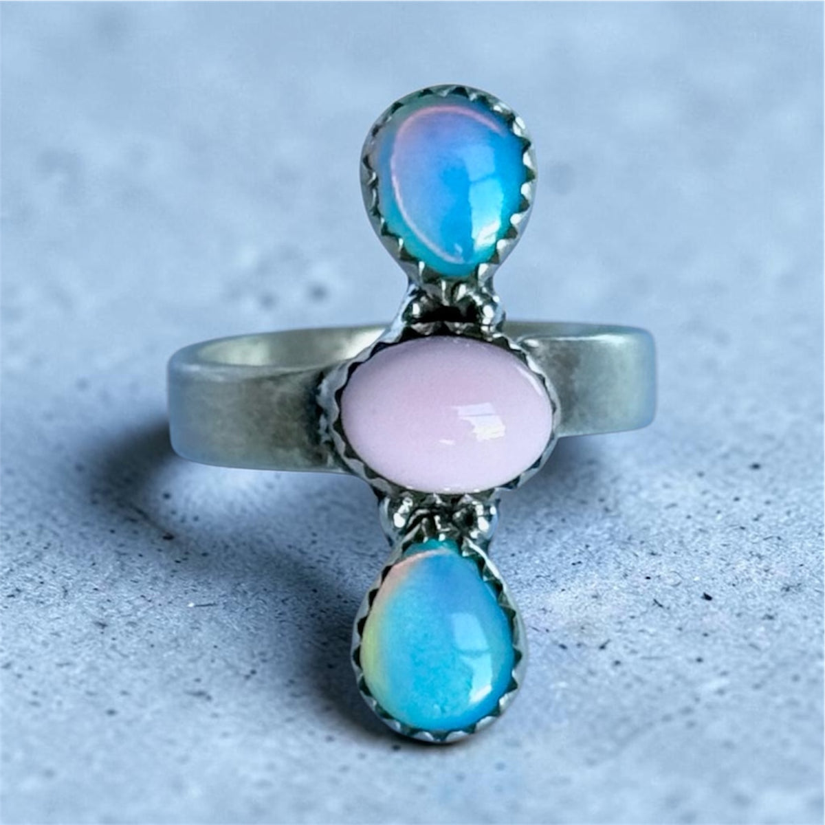 Pink Conch & Opal Adjustable Ring
