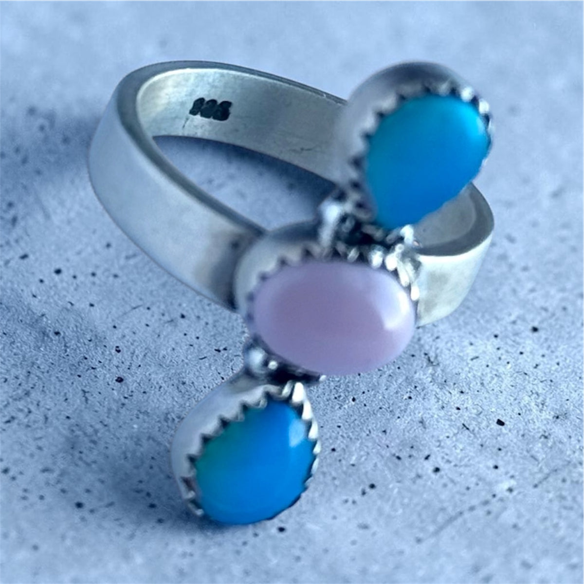 Pink Conch & Opal Adjustable Ring