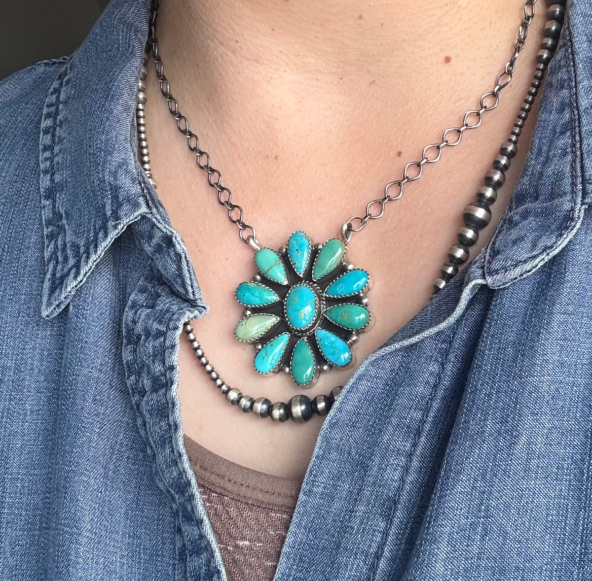 Kingman Turquoise Cluster Necklace *Native