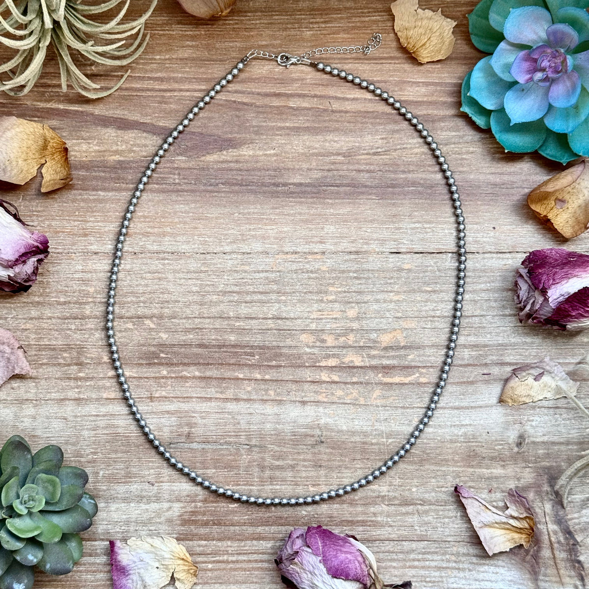 Silver-Plated 4 mm Bead Necklace – 24”