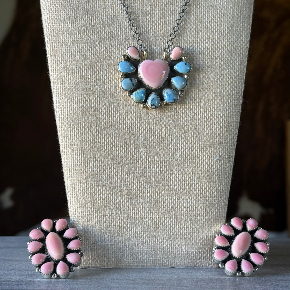 Golden Hills Pink Conch Statement Cluster Necklace - Native Made