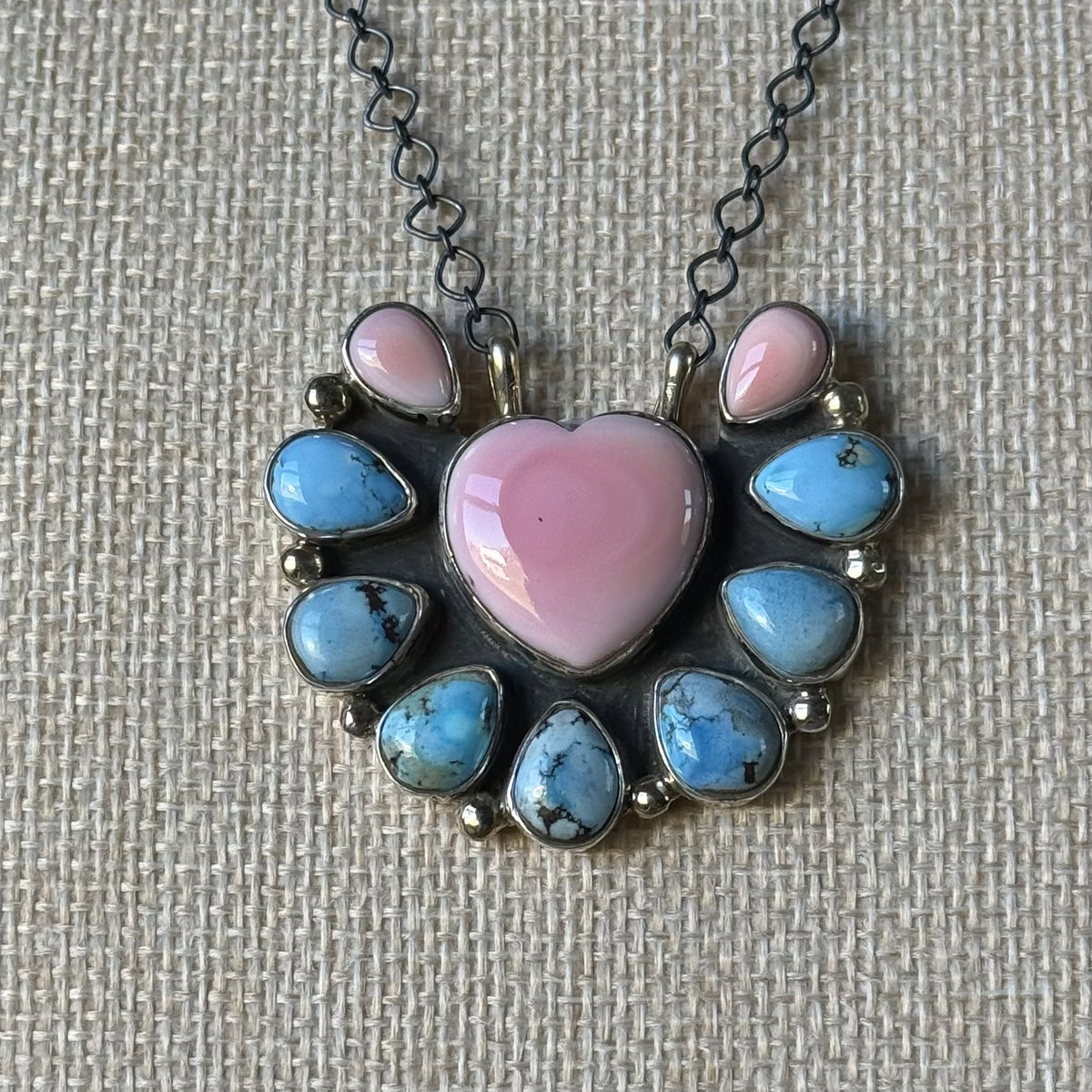 Golden Hills Pink Conch Statement Cluster Necklace - Native Made
