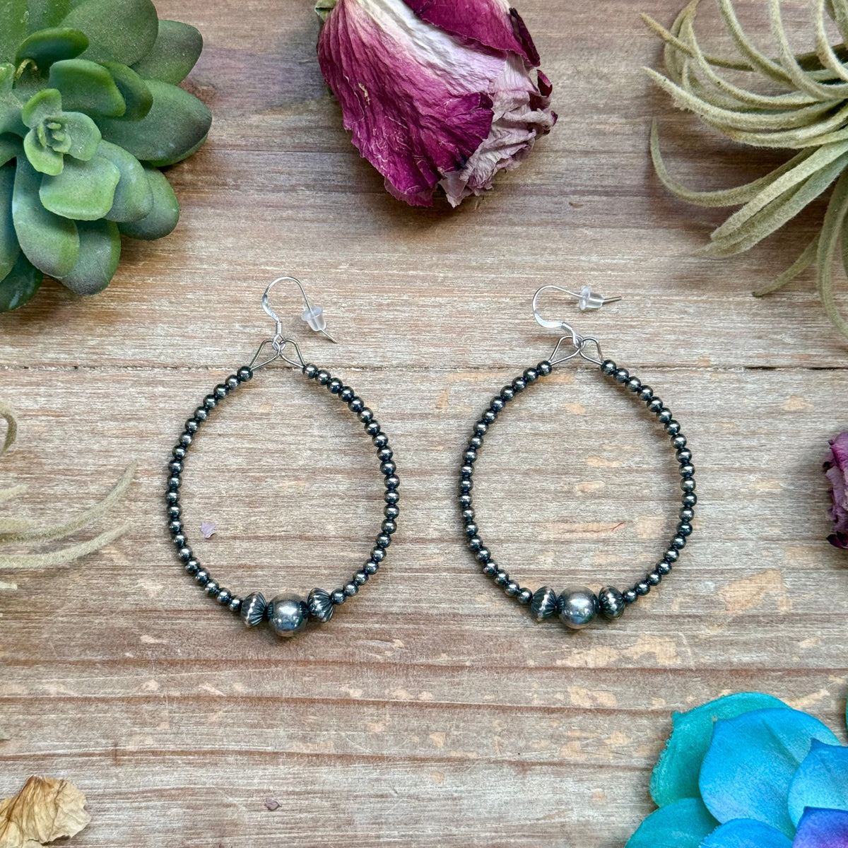 Sterling Silver Pearl Hoop Earrings - 8 mm in the middle