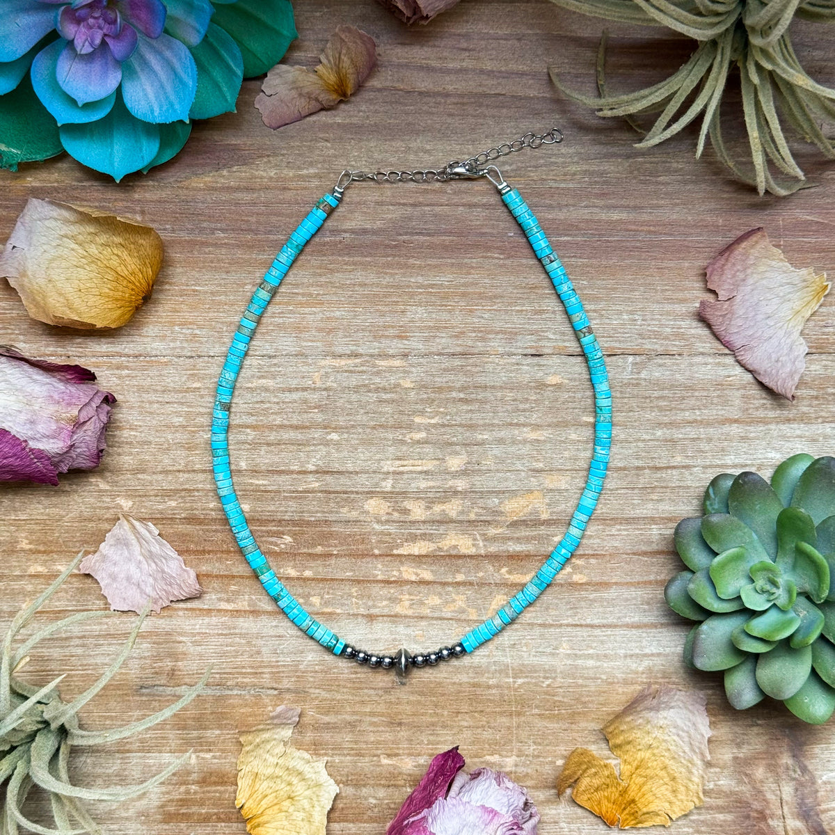 Sterling Silver Pearls and Variscite turquoise Choker - 14 inches