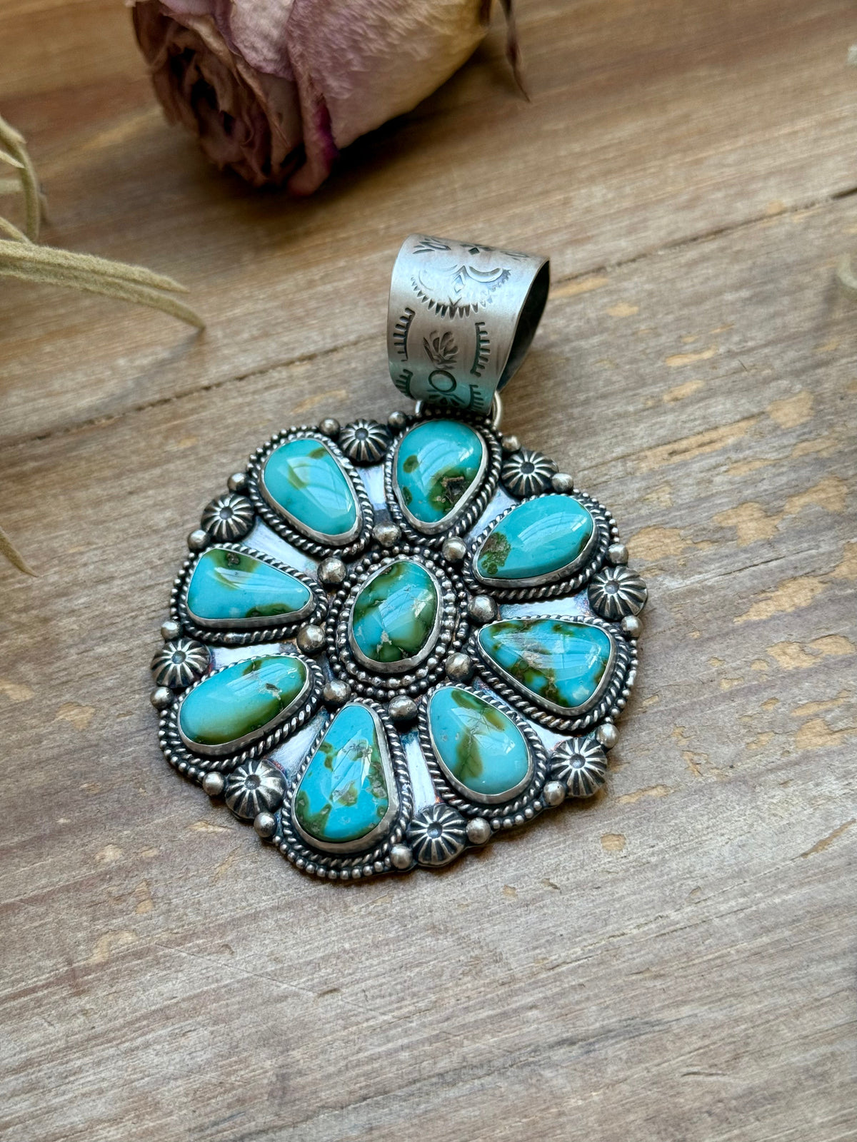 Sterling Silver Sonoran Mountain Turquoise Cluster Pendant – Fits Up to 15mm Beads – Artist Shay Pfeiffer