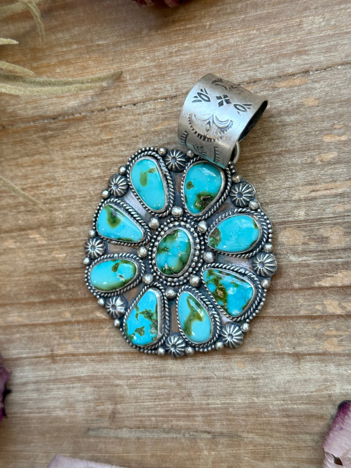 Sterling Silver Sonoran Mountain Turquoise Cluster Pendant – Fits Up to 15mm Beads – Artist Shay Pfeiffer