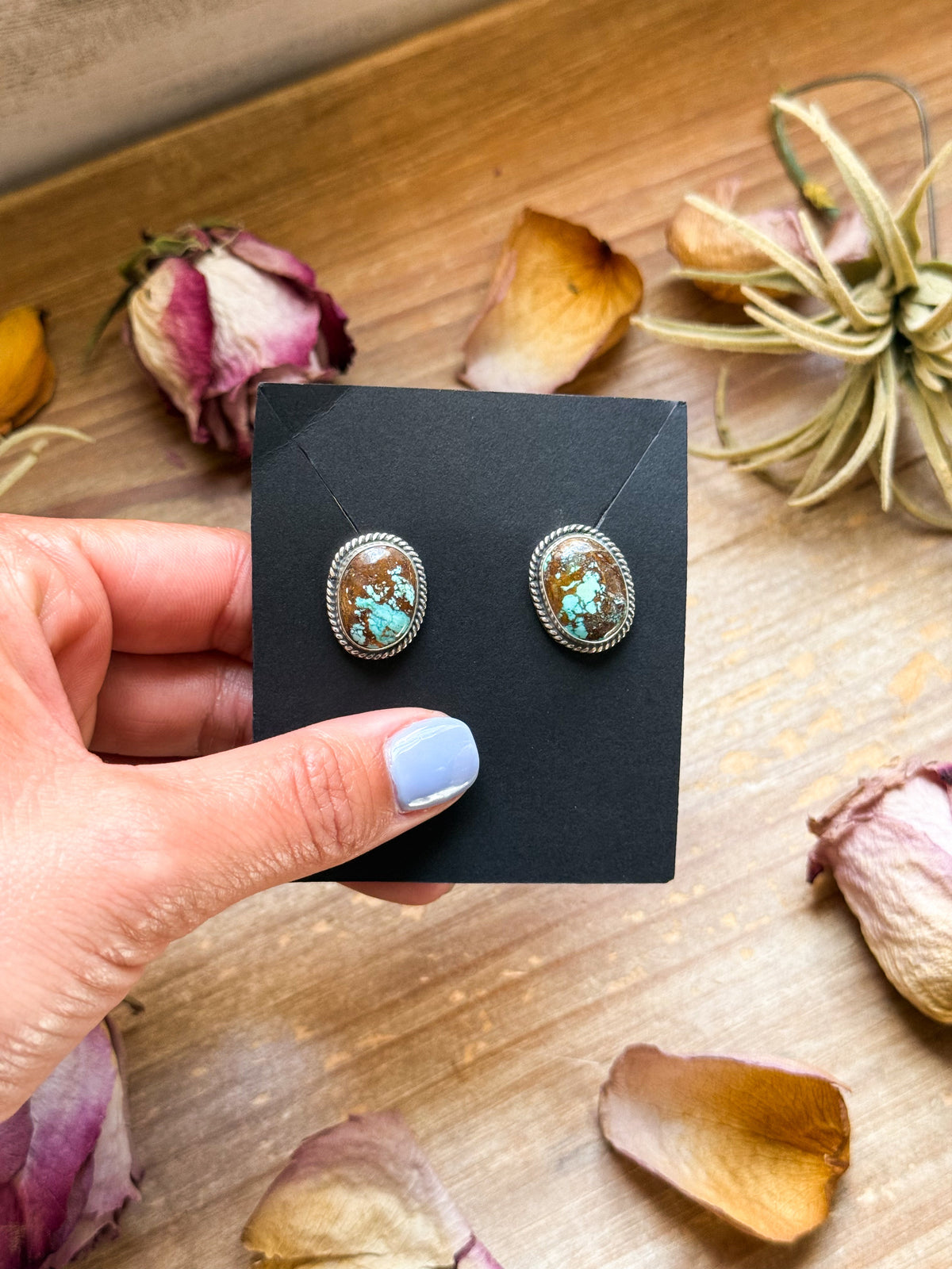 Sterling Silver Rising Phoenix Turquoise Stud Earrings – Handmade by Artist Jason Ogg