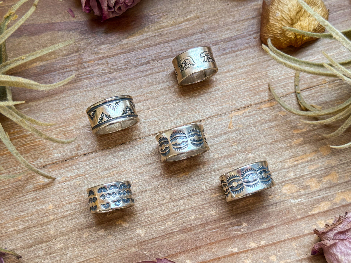 Sterling Silver Hand-Milled Wide Band Sun Ray Stamped Ring – Size 8.5 – Handmade by Artist Jason Ogg