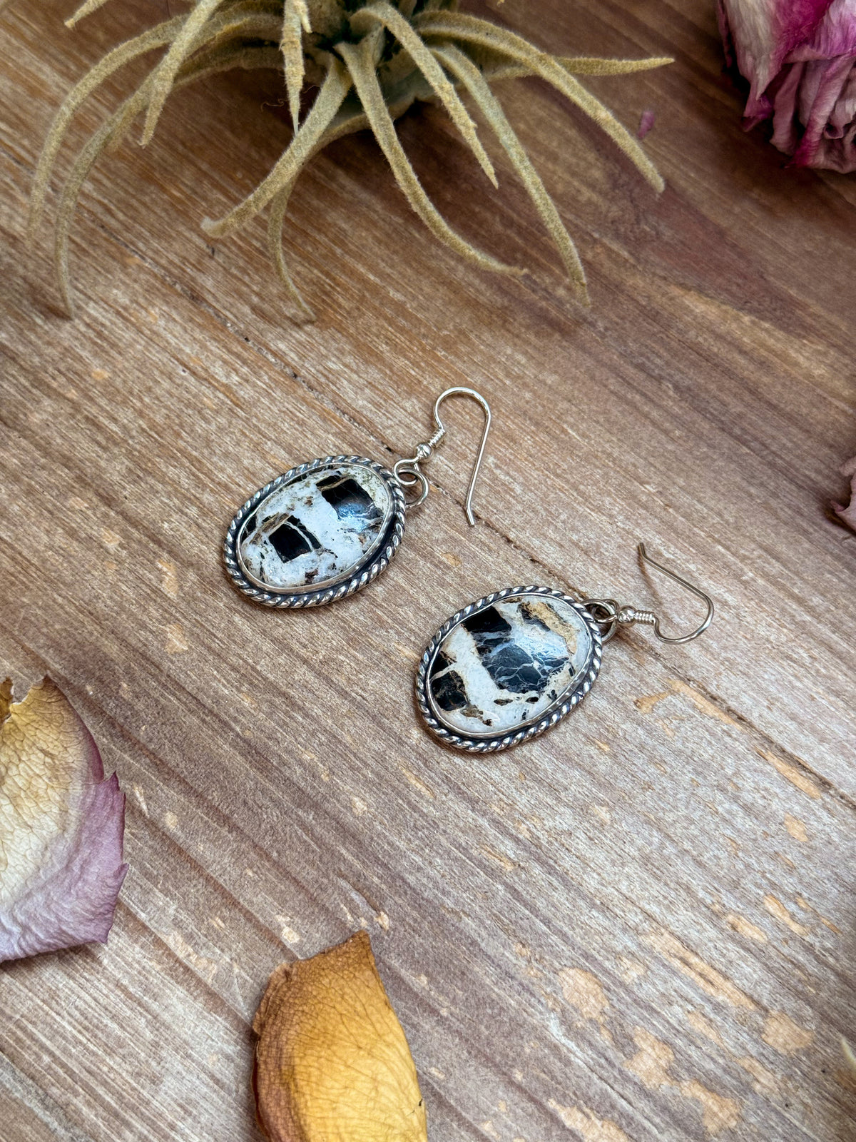 Sterling Silver White Buffalo Dangle Earrings – Handmade by Artist Jason Ogg