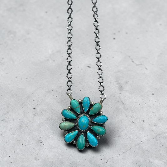 Kingman Turquoise Cluster Necklace *Native