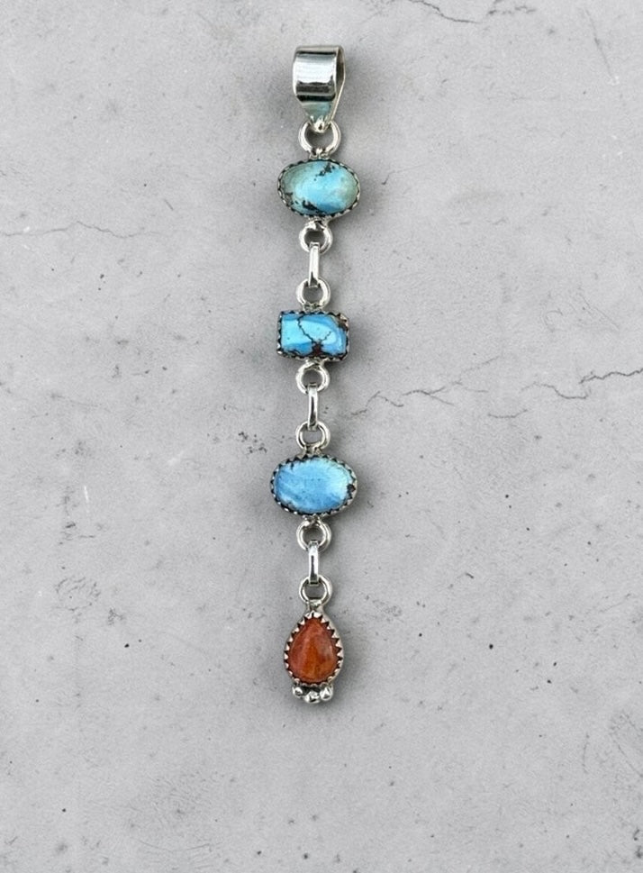 Golden Hills Turquoise and Orange Mohave Lariat Pendant